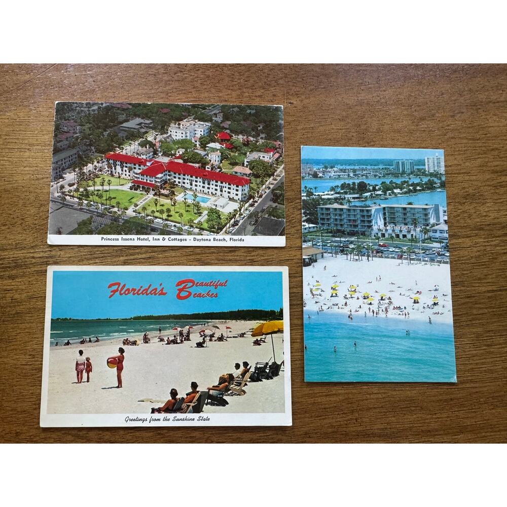 Vintage Florida Postcard Lot 3 Clearwater Beach Daytona Beach Chrome Cards